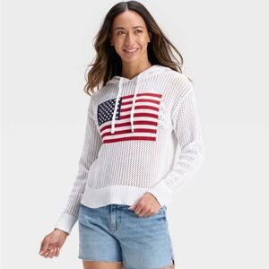 Universal Thread™ Women's Open Stitch Hooded Pullover Sweater - American Flag.🇺🇸